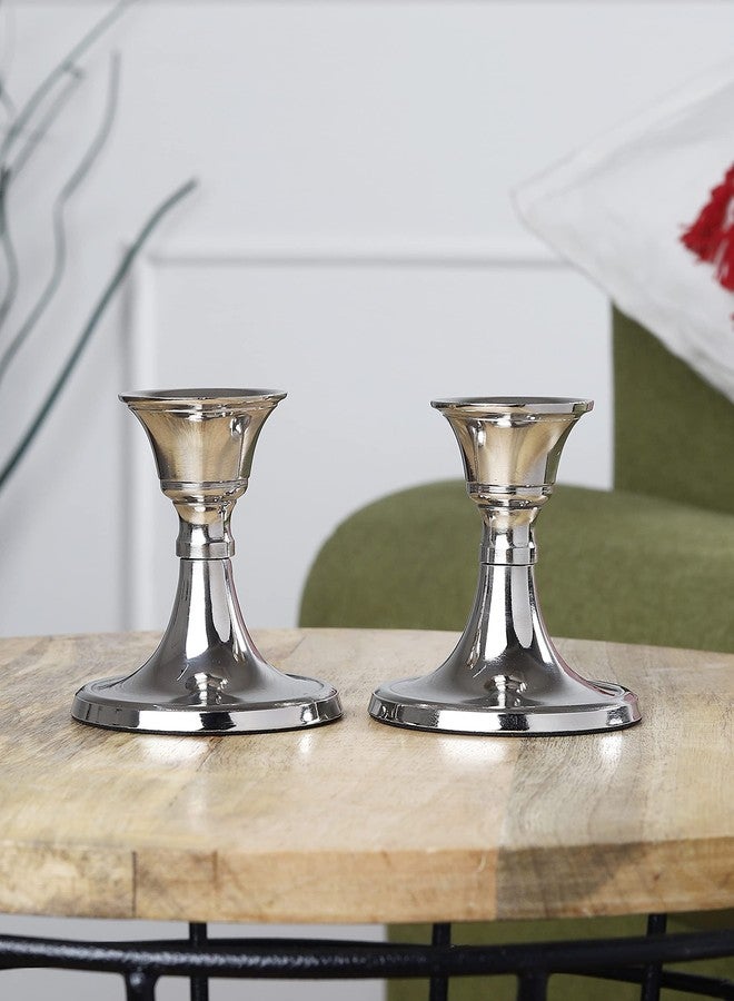 Heyearth Silver Metal Candle Holders Set of 2,Candlestick Holder for Taper Candles.Decorative Candlestick Holder for Home Décor.Taper Candle Holder - 3.5 Inches - Image 4